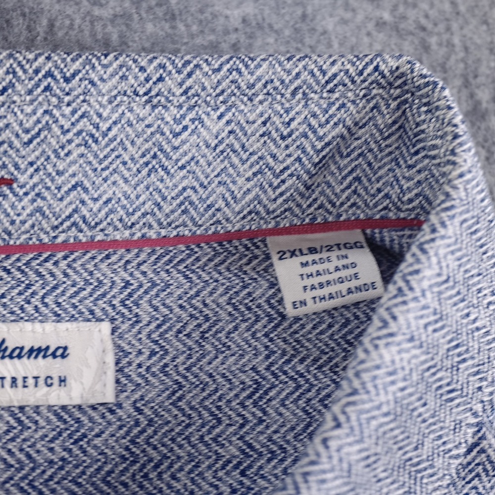 Tommy Bahama San Lucio Stretch Shirt Mens 2XB Blue Herringbone Long Sleeve - Picture 6 of 12